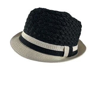 Mens Womens Fedora Hat Size Large Black White Woven Straw Braid Casual